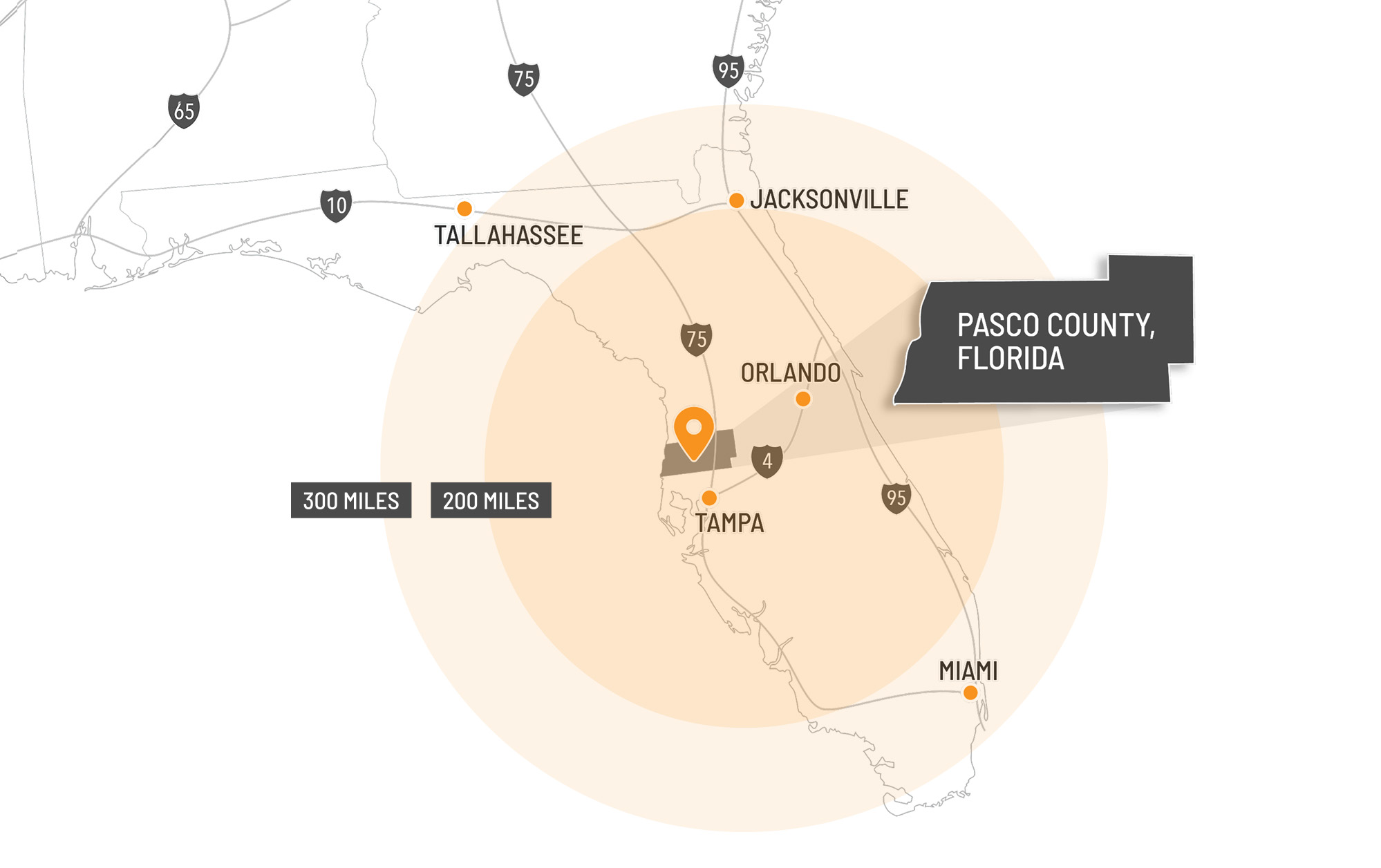map of Florida with Pasco County highlighted